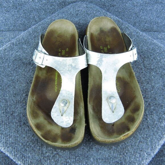 Papillio By Birkenstock Women Thong Sandal Shoes Silver Synthetic‎ Size 9 Medium - Picture 3 of 10